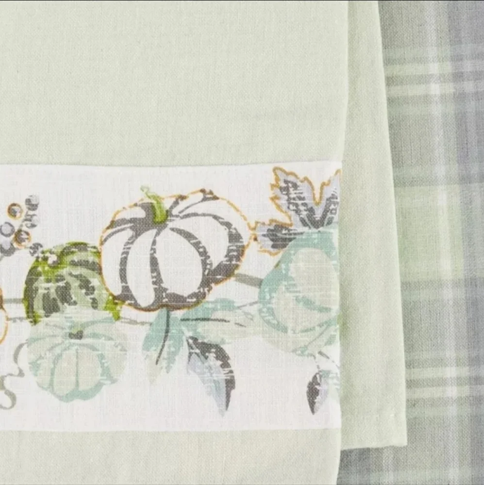 Maple Lane Pumpkin Harvest Plaid Kitchen Towel Set of 2 Celery/Plaid NWT RETIRED